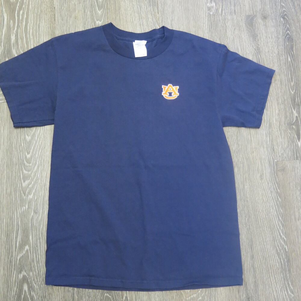 AUBURN UNIVERSITY Tigers Logo T Shirt Size M Short Sleeve Blue Sports Football